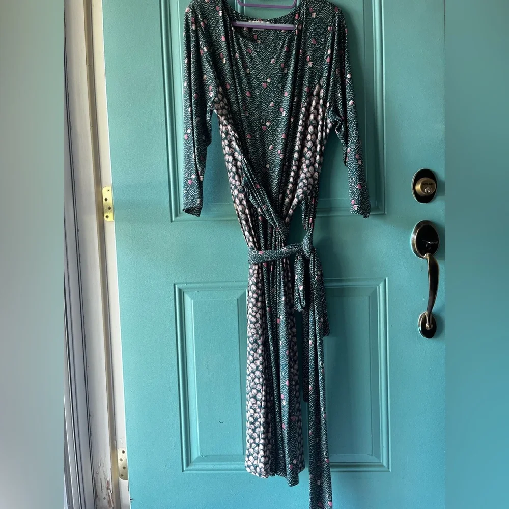 Boden Anna Jersey Floral polka dot Belted Midi Dress Green Women's Size 16 Long - Picture 13 of 16